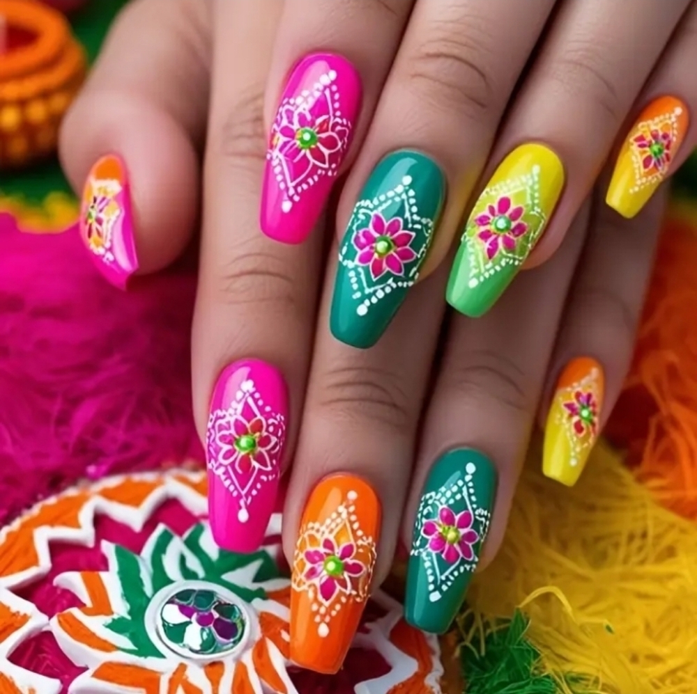 🔥3/$21 Mixed color Mandala design Press on nails
